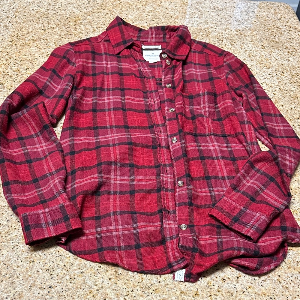 AE Red and Black Plaid flannel Shirt